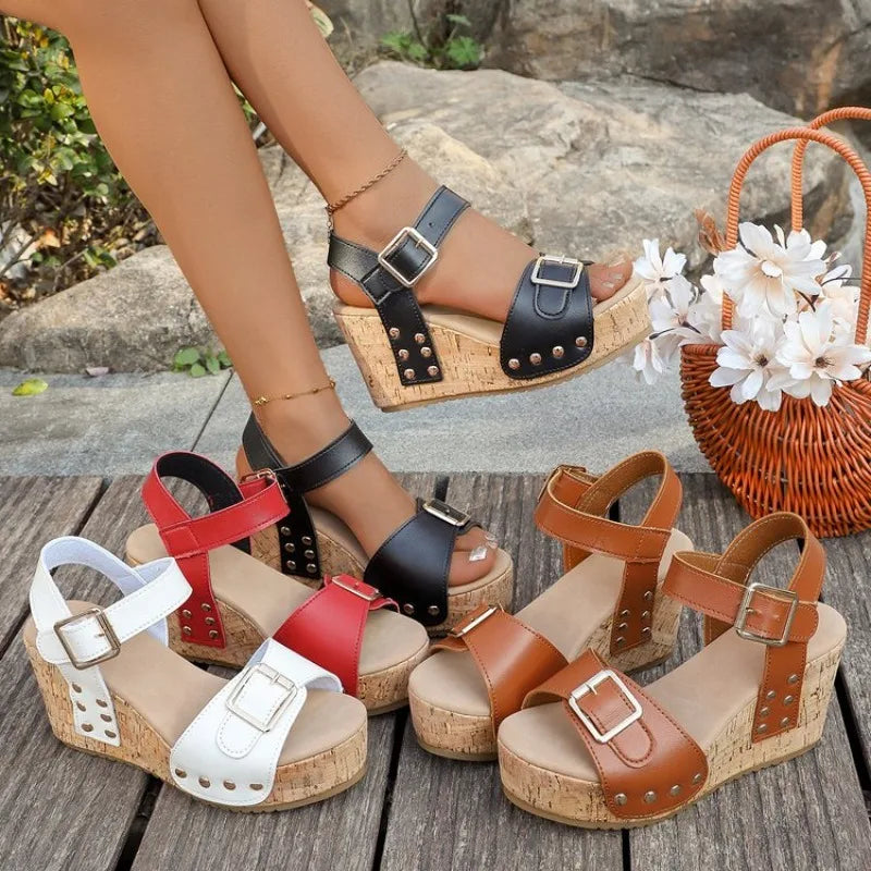 Women's Platform Wedge Sandals — Orthopedic Arch Support, Cork Open Toe