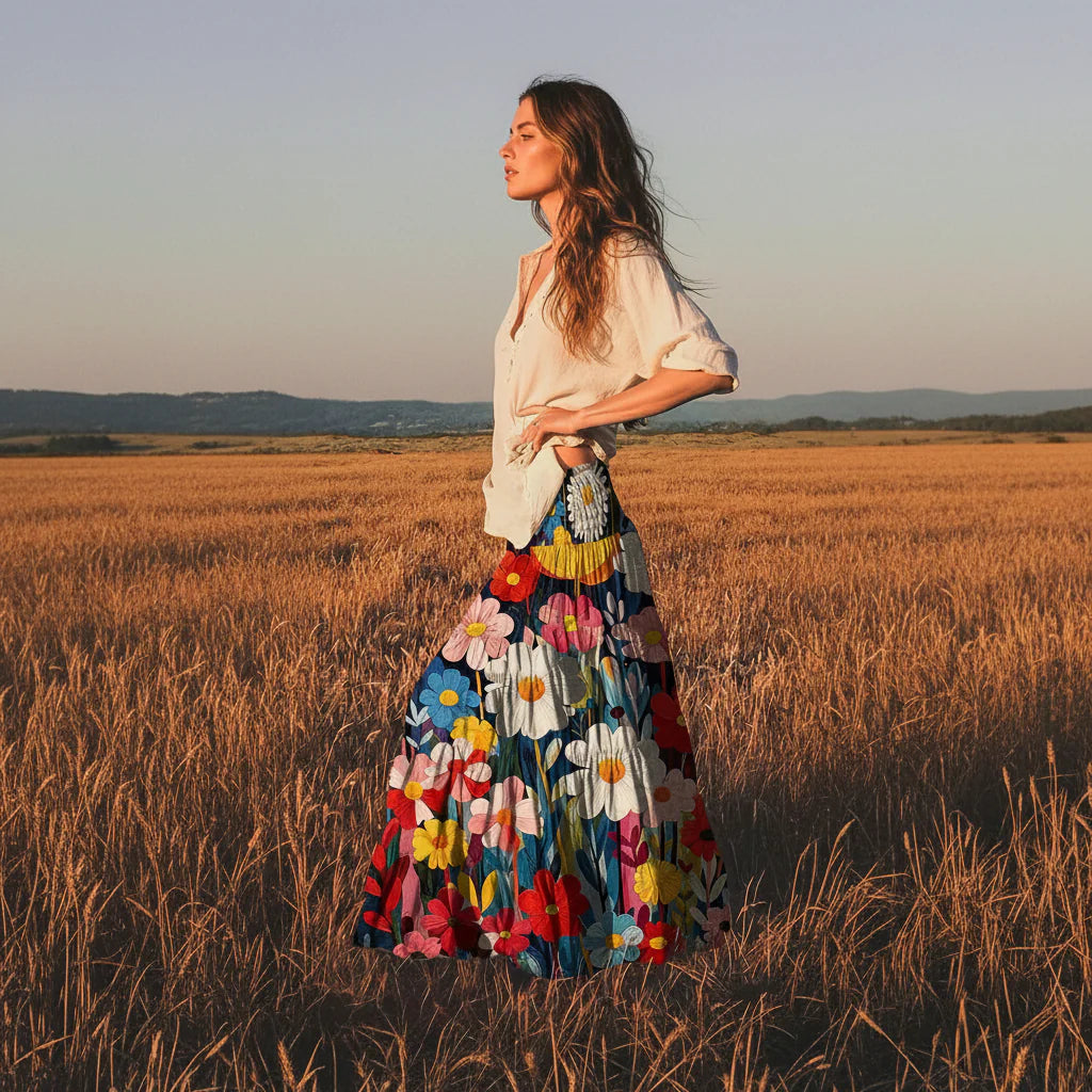 Vintage Floral Print Midi Skirt for Elegant Holiday Styling