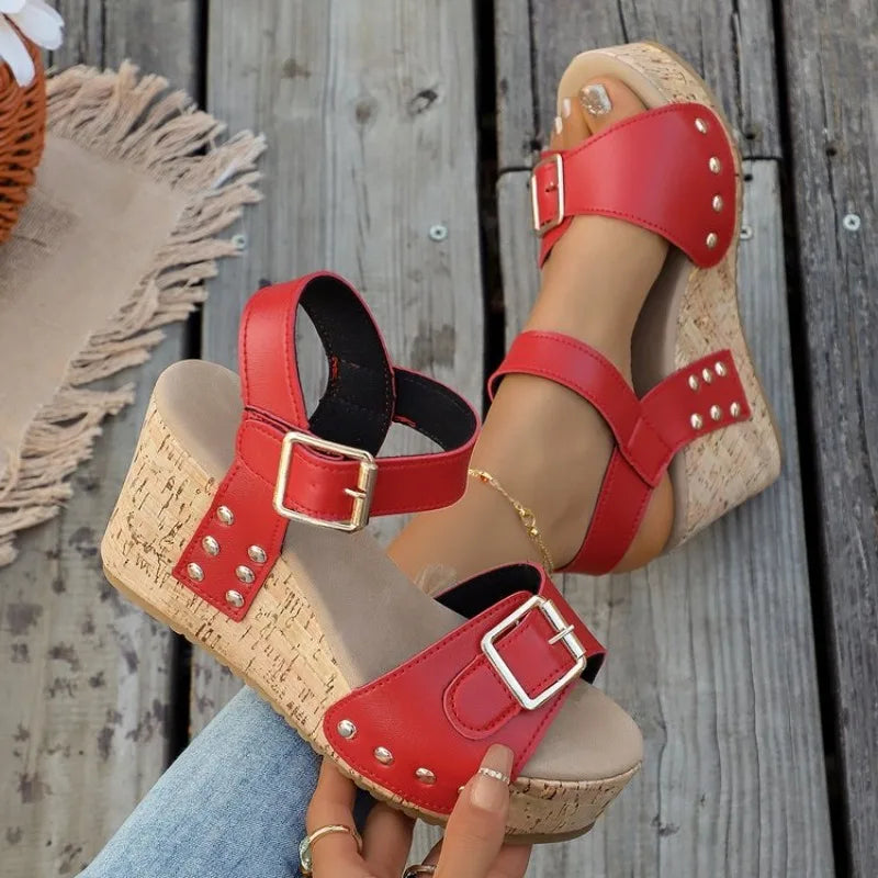Women's Platform Wedge Sandals — Orthopedic Arch Support, Cork Open Toe