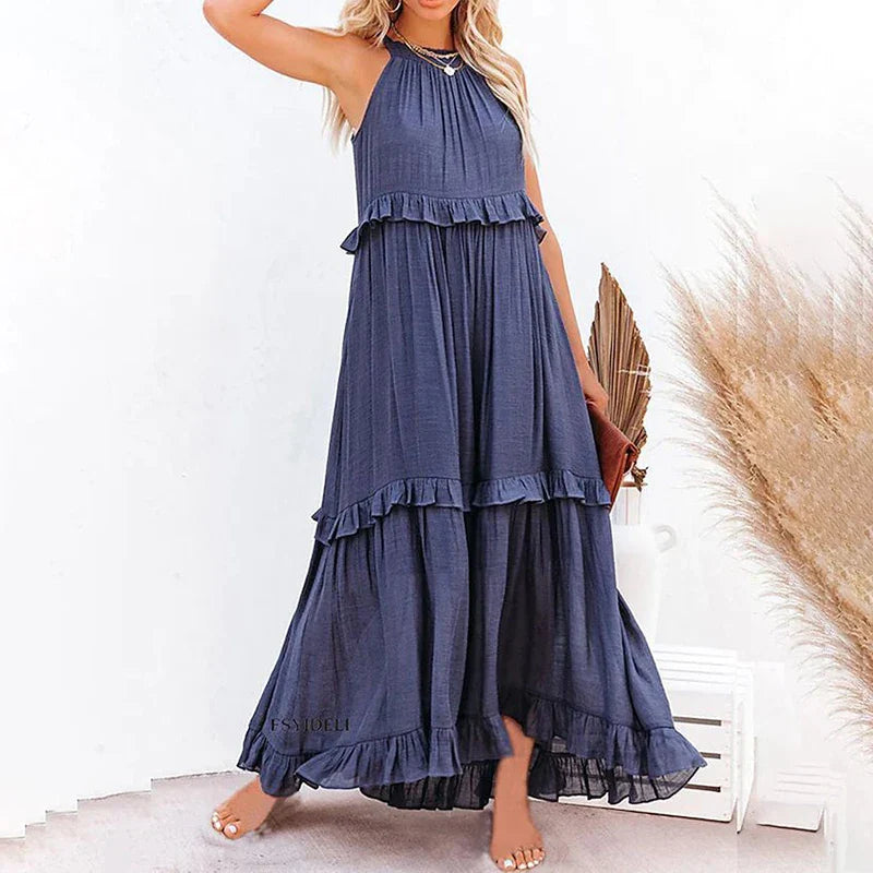 Elegant Ruffle Accent Maxi Dress with Timeless Appeal