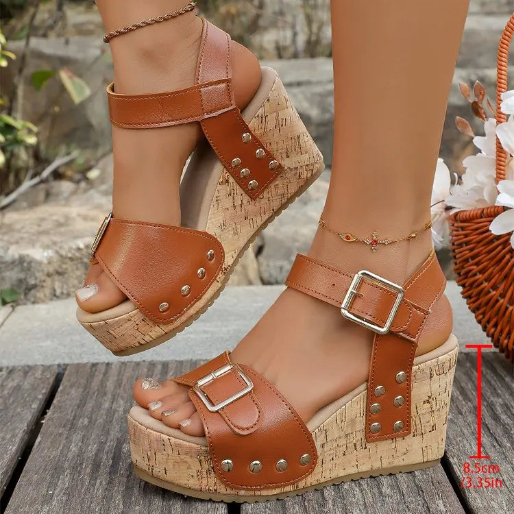 Women's Platform Wedge Sandals — Orthopedic Arch Support, Cork Open Toe