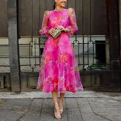Graceful Chiffon Midi Dress Floral