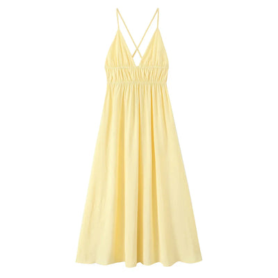 V-Neck Sling Dress with Graceful Midi Length