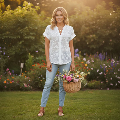 Eyelet Embroidery Summer Blouses