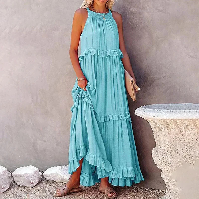 Elegant Ruffle Accent Maxi Dress with Timeless Appeal