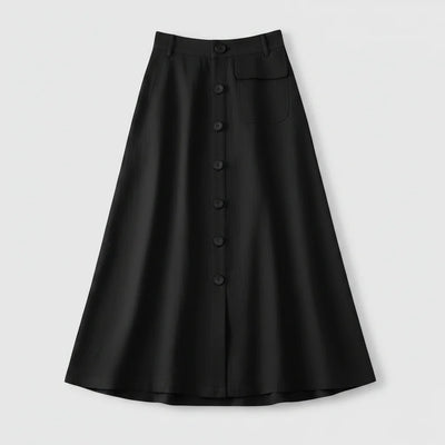 Button Front Midi Skirt with Flattering High Waist Fit