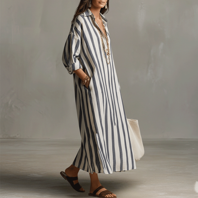 Striped Bohemian Shirt Maxi Dress