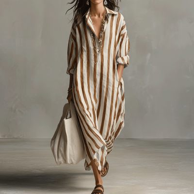 Striped Bohemian Shirt Maxi Dress