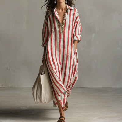 Striped Bohemian Shirt Maxi Dress