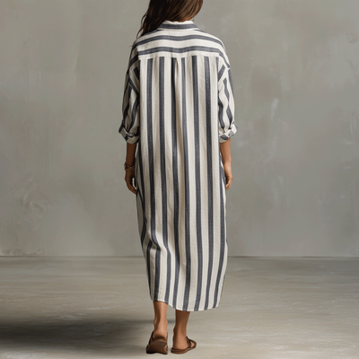 Striped Bohemian Shirt Maxi Dress