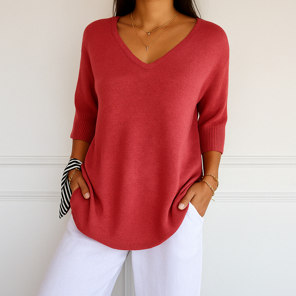 Lightweight Knit V Neck Sweater