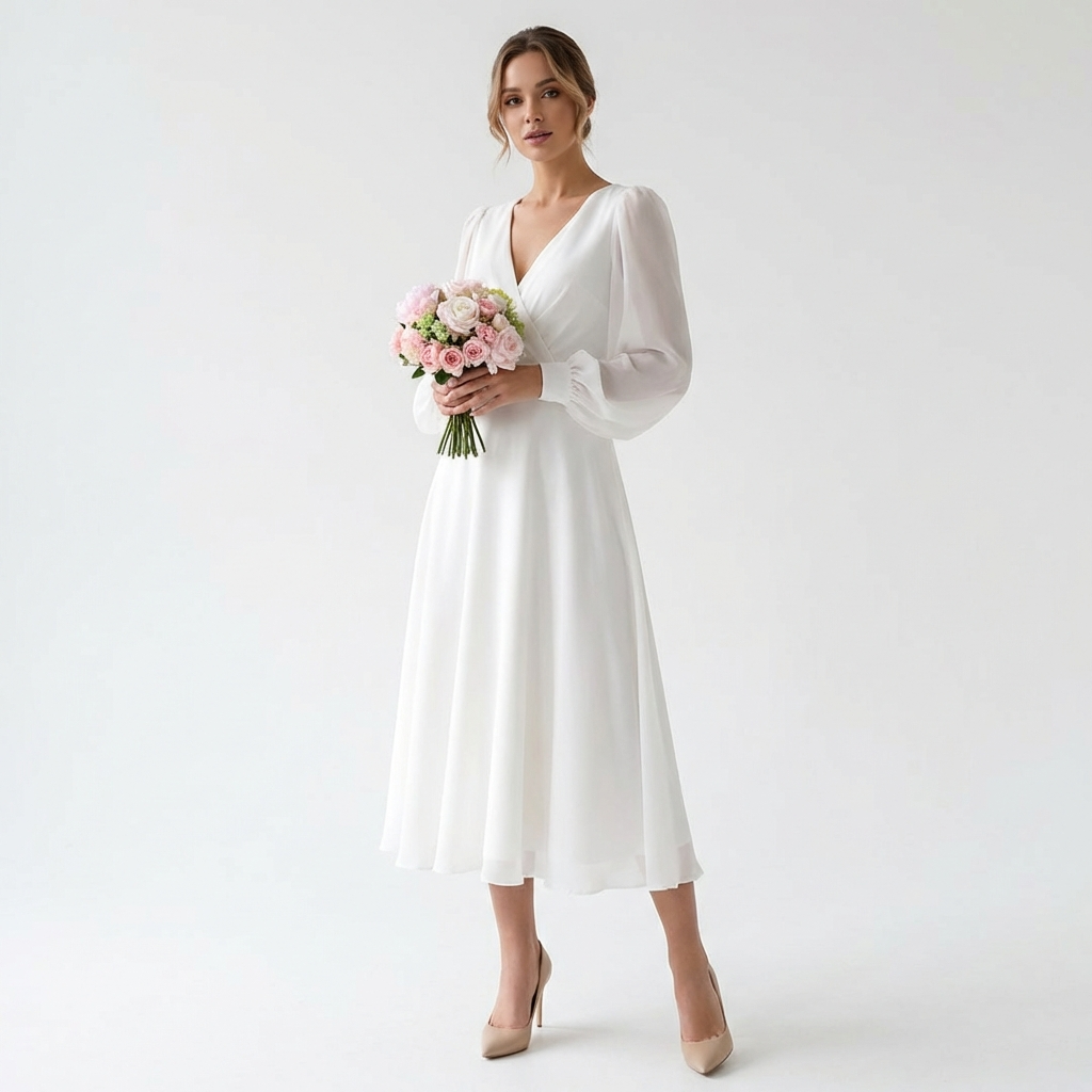 Elegant Bishop Sleeve Midi Dress