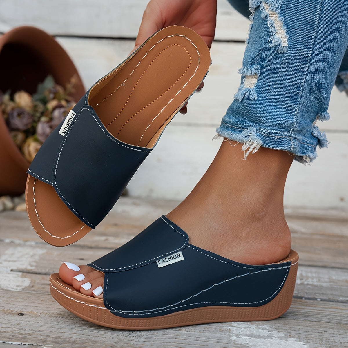 Open Toe Wedge Comfort Slides