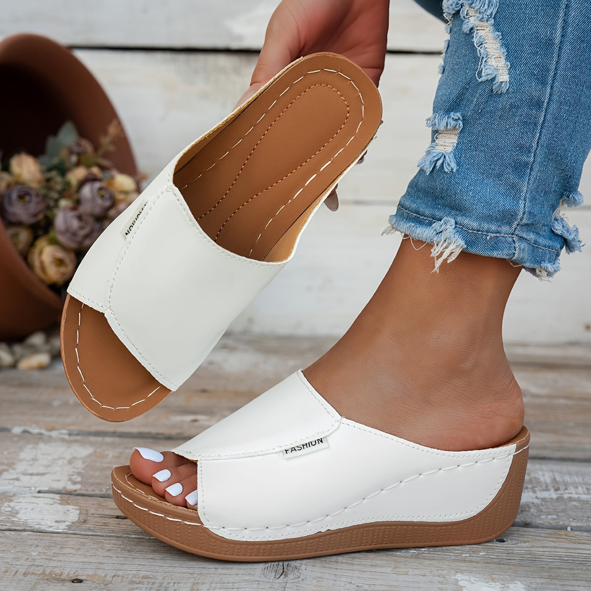 Open Toe Wedge Comfort Slides