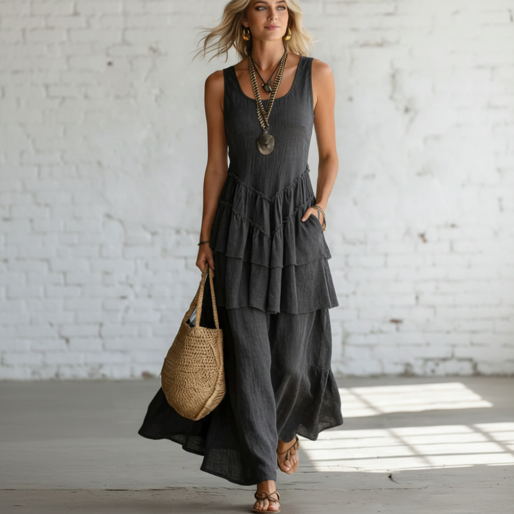 Romantic Grey Layered Maxi Dress