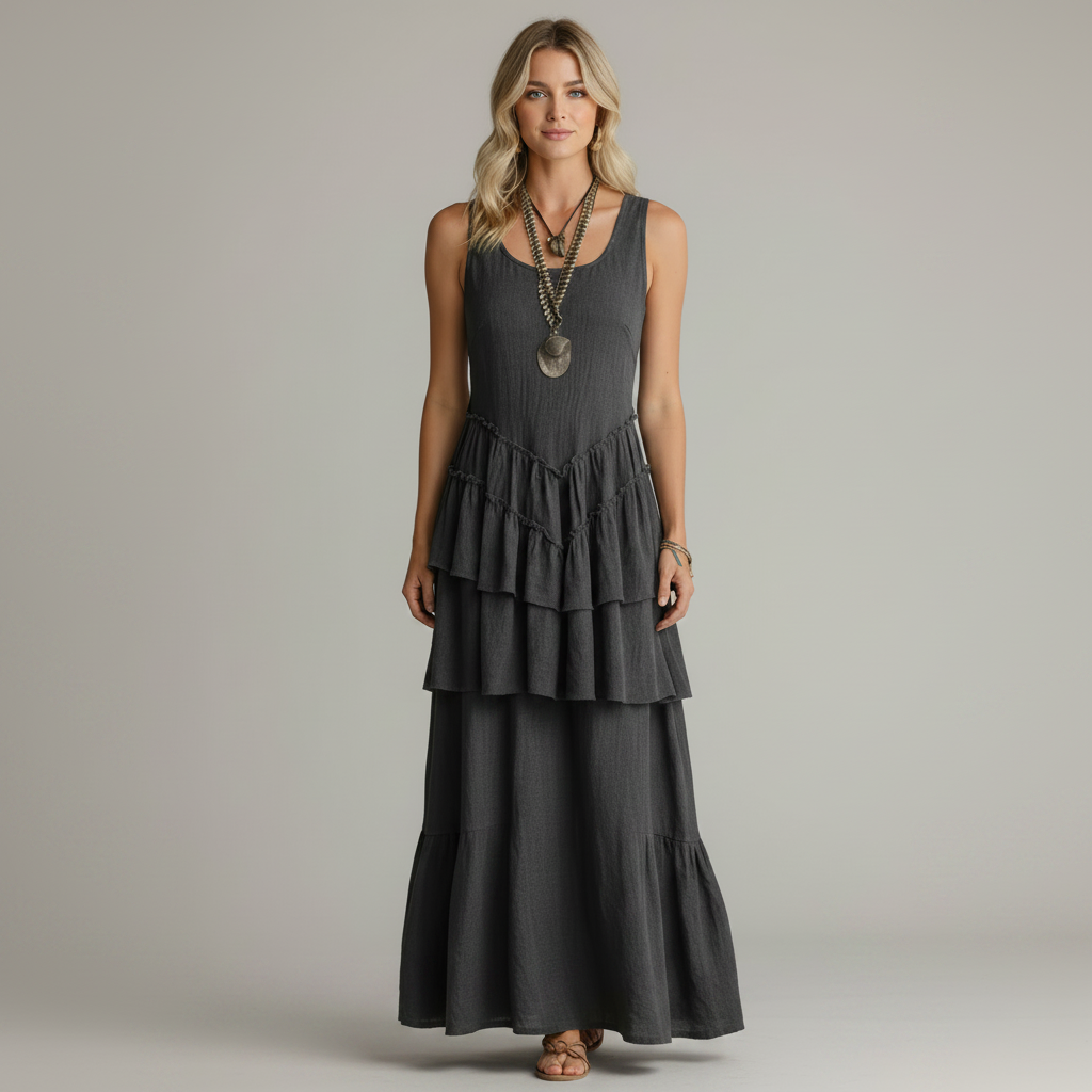 Romantic Grey Layered Maxi Dress
