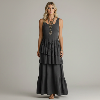 Romantic Grey Layered Maxi Dress