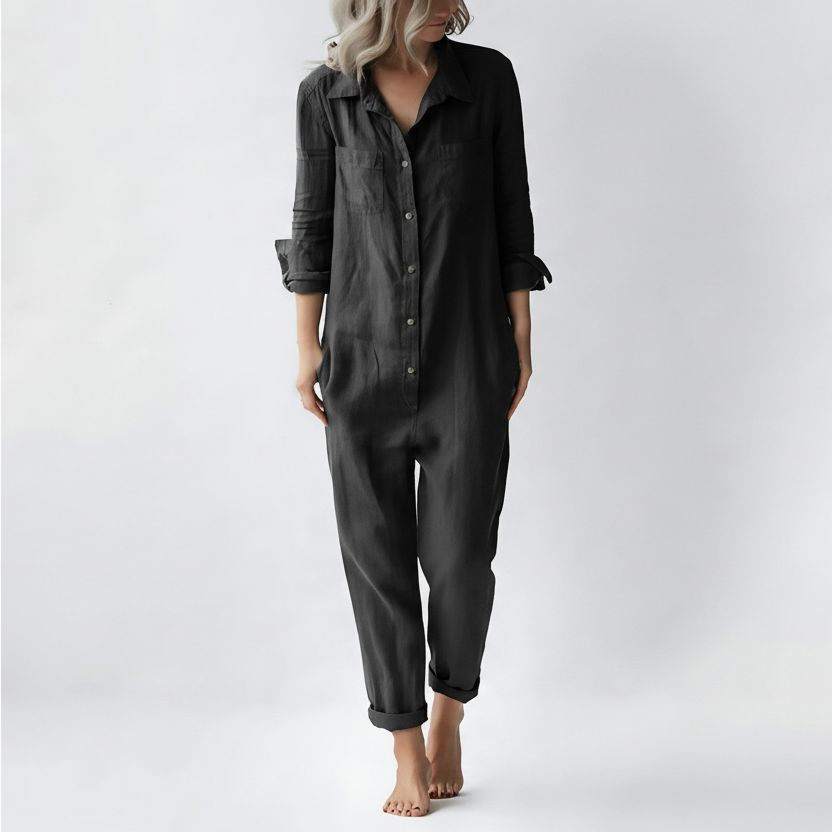 Button Front Casual Jumpsuit