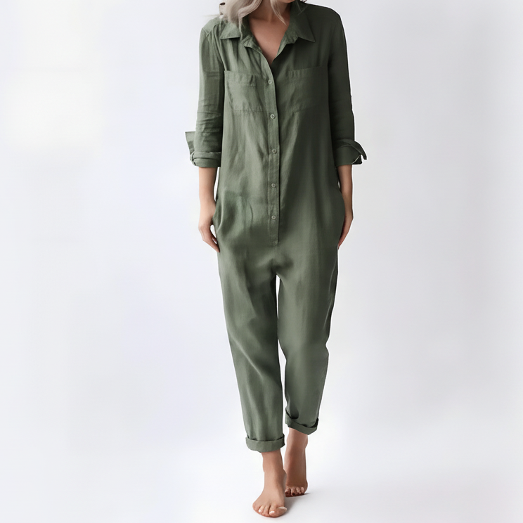 Button Front Casual Jumpsuit